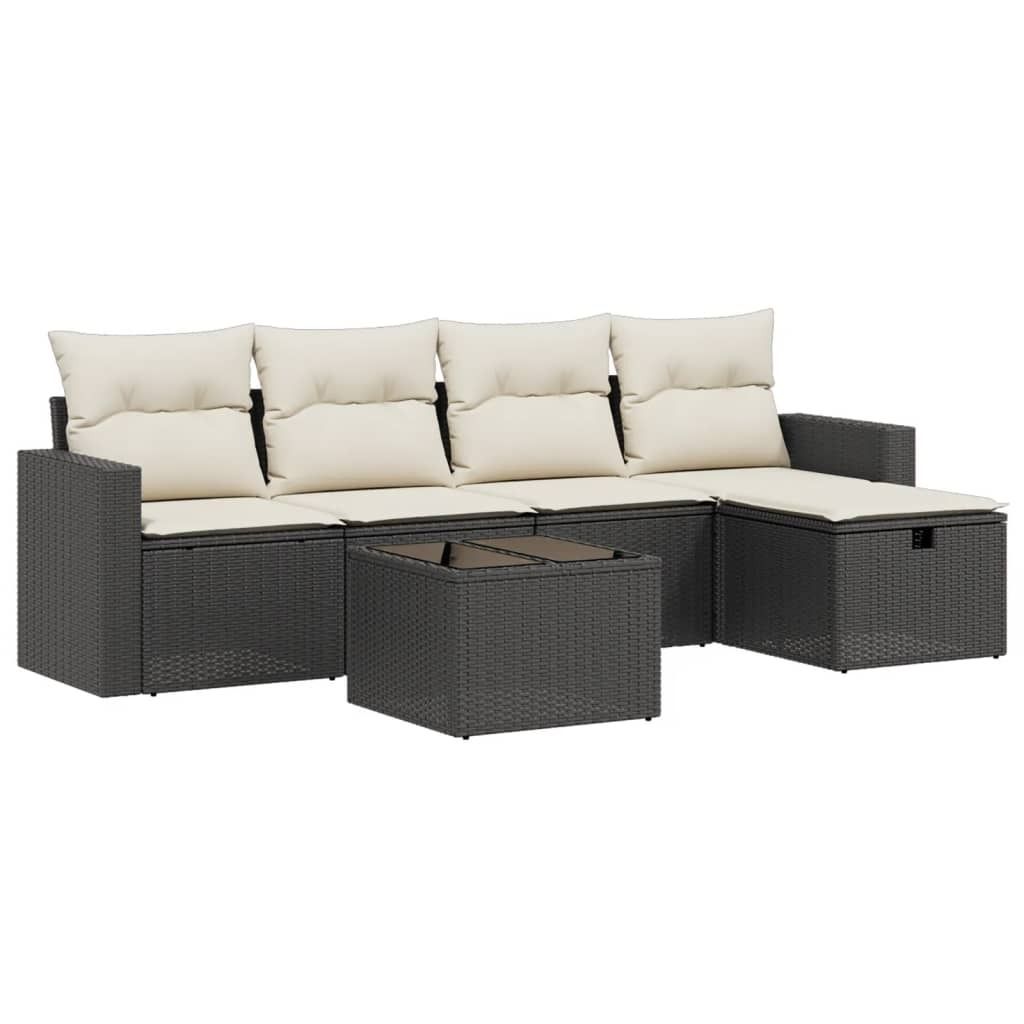 vidaXL 6-tlg. Garten-Sofagarnitur mit Kissen Schwarz Poly Rattan