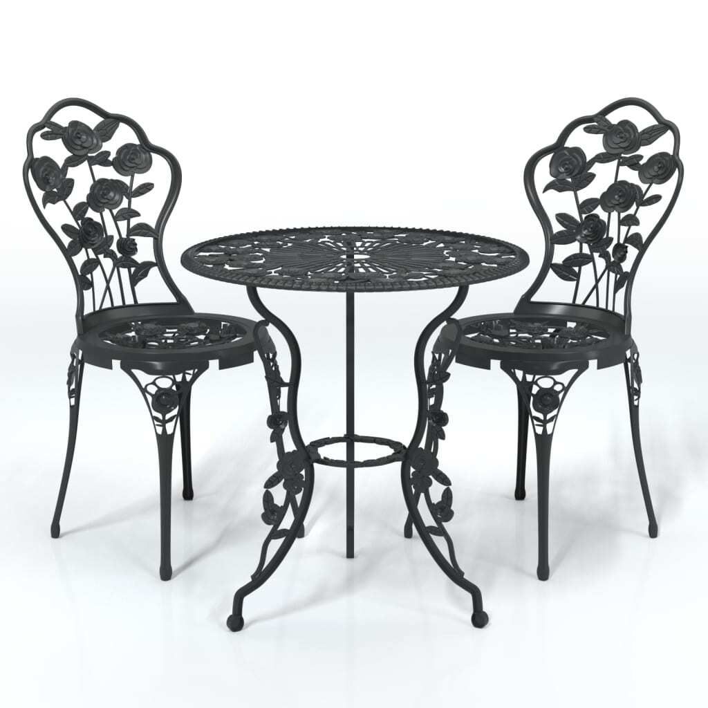vidaXL Set da bistrot 3 pezzi in alluminio pressofuso nero Immagine del prodotto 