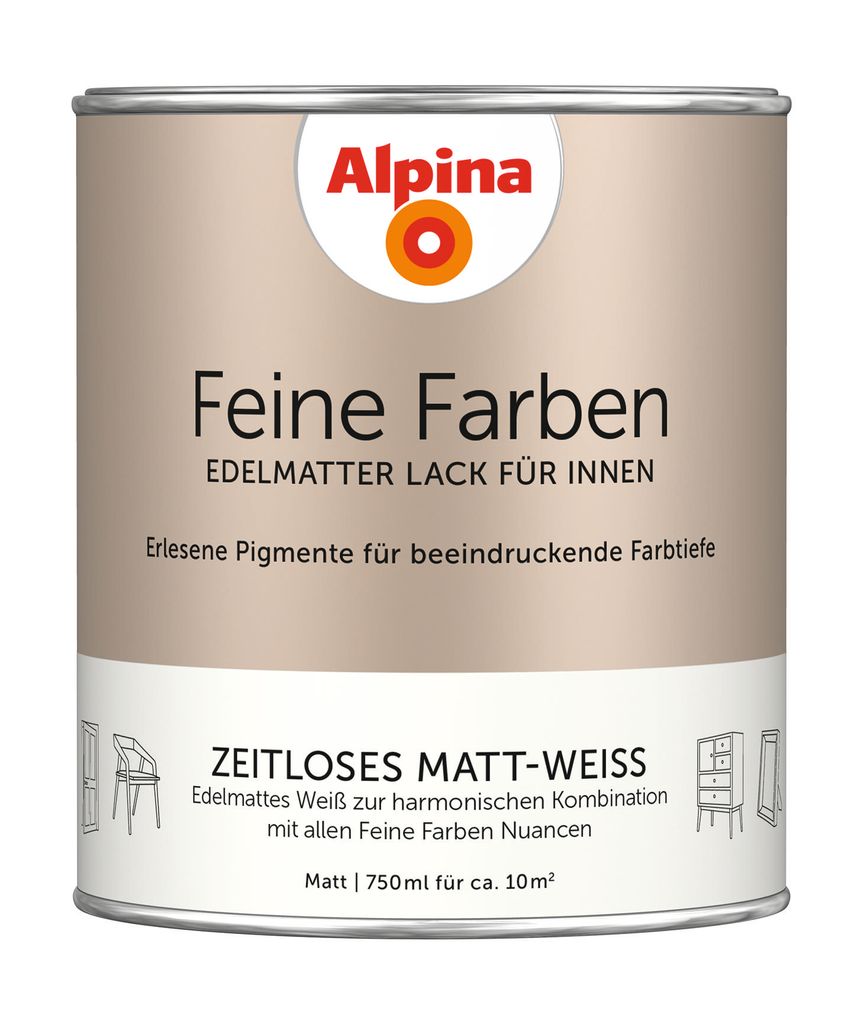 Alpina Feine Farben Lack Zeitloses Matt-Weiß 750 ml