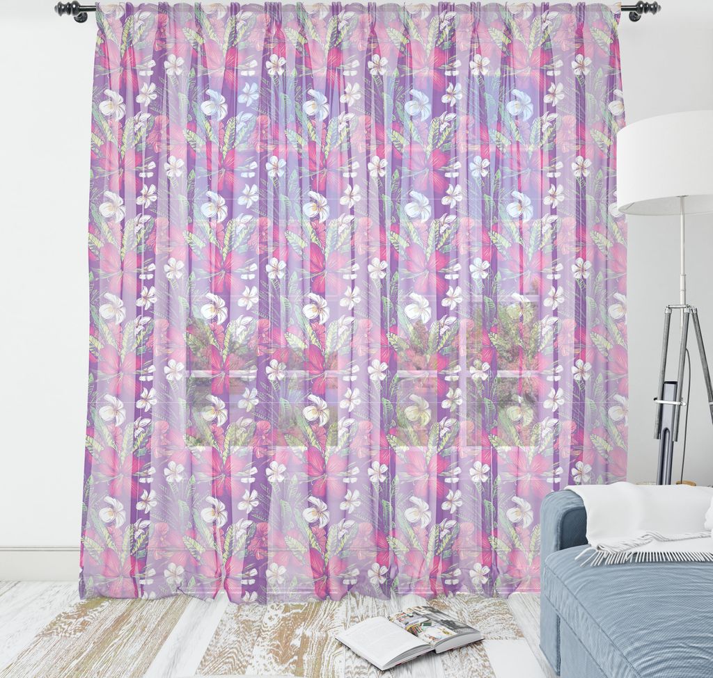 ABAKUHAUS Blumen Wandteppich, Exotische Hibiscus Weiße Blumen Blätter Pale Tone Illustraiton, Wohnzimmer Schlafzimmer seidiges Satin Wandtuch, 16...