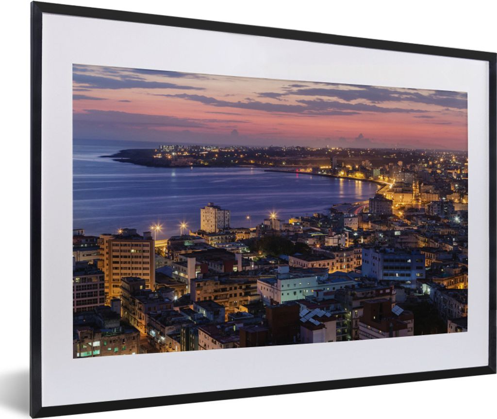 MuchoWow MuchoWow Gerahmtes Poster Beleuchtetes Stadtbild bei Sonnenaufgang in Havanna, Kuba 60x40 cm - Poster mit zchwarzem Bilderrahmen - Sch...