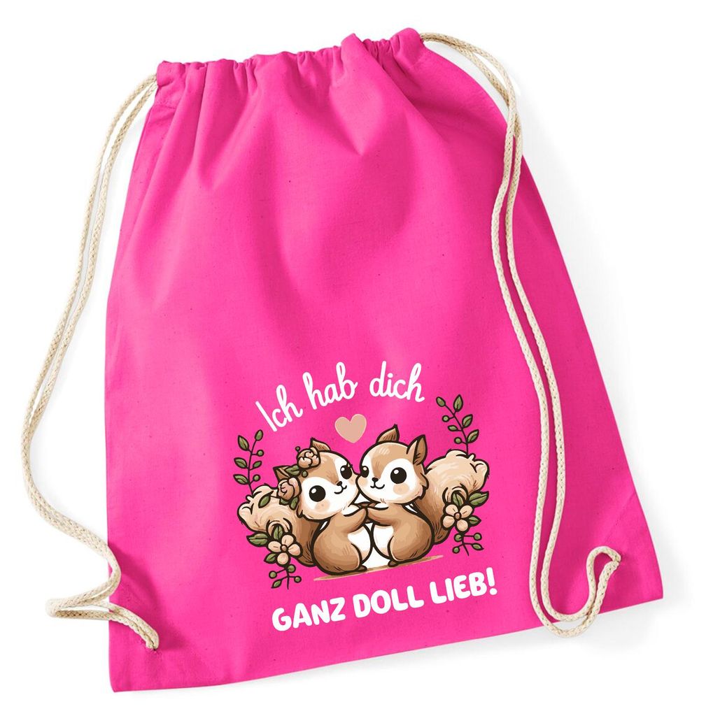 Huuraa Turnbeutel Ich hab dich ganz doll lieb Einchhörnchen 12 Liter Fuchsia Baumwolle Rucksack Geschenkidee