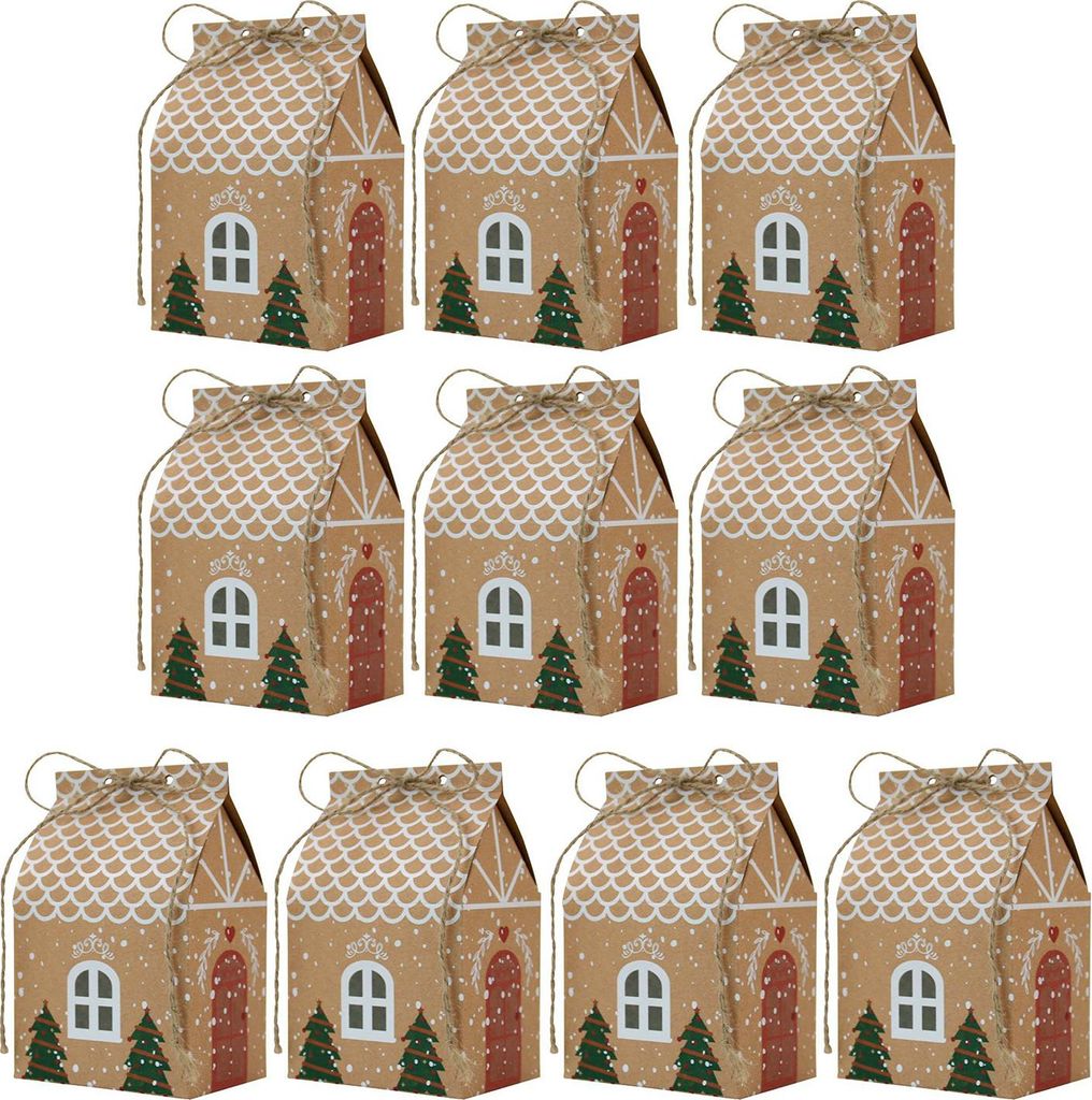 Weihnachtsgeschenkbox mit Griff, Papierhausform, Verpackung für Süßigkeiten, Kekse, Schmuck, kreative Weihnachtsgeschenkverpackung