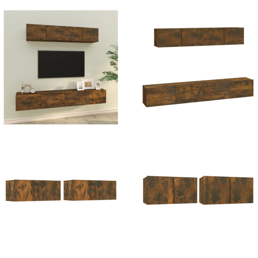 vidaXL 4 tlg. TV Schrank Set Räuchereiche Holzwerkstoff - TV-Schrank-Set - TV-Schrank-Sets - Wohnwand - Schrankwand