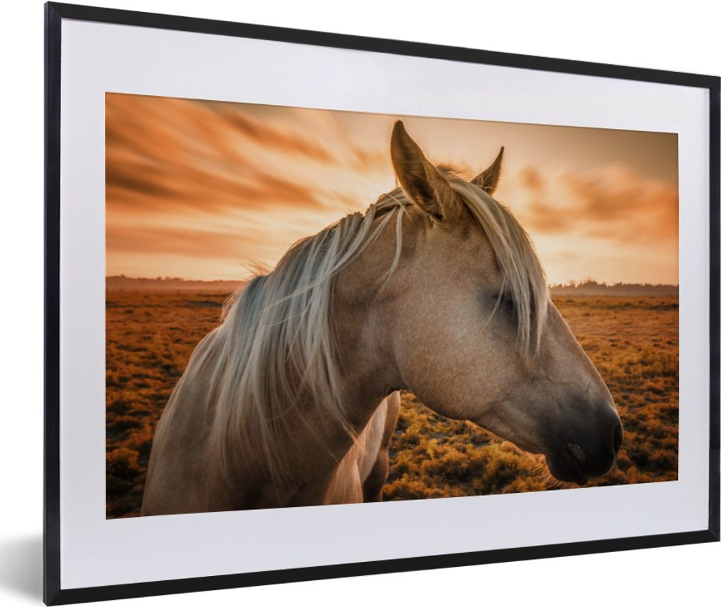 MuchoWow MuchoWow Gerahmtes Poster Pferd - Sonne - Orange 60x40 cm - Poster mit zchwarzem Bilderrahmen - Schlafzimmer - Plakat in Rahmen - Drucken