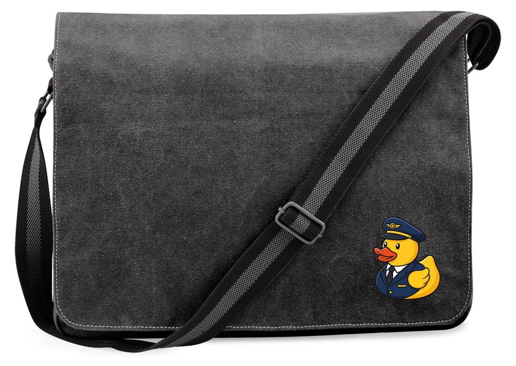 Huuraa Umhängetasche Quietscheente Pilot Gummiente Flugkapitän 14 Liter Black Canvas Laptoptasche Geschenkidee