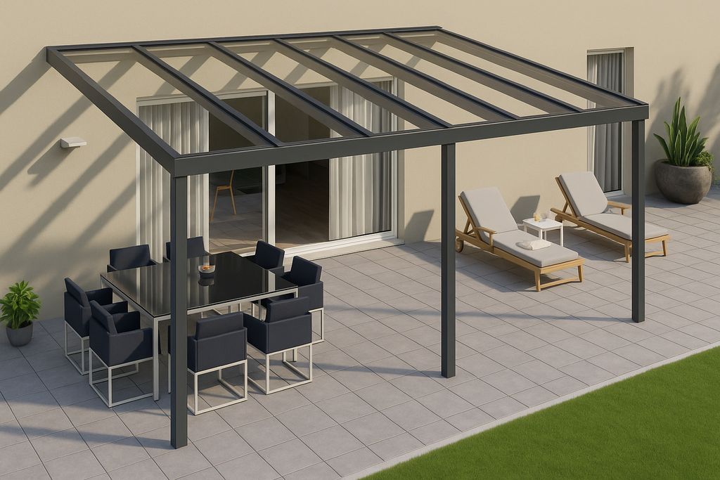 706 x 400cm Aluminium Terrassenüberdachung Salzburg Anthrazit mit Glas Klar