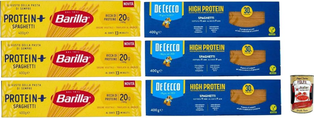 Pasta High protein Testpaket, De Cecco und Barilla Spaghetti, Italienische Hartweizennudeln, 6 Packungen à 400g, Pasta aus 100% italienischem Hart...