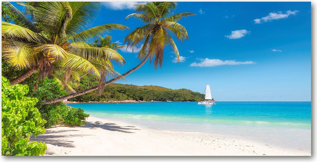 Tulup Glas-Bild - 100x50 -Wandkunst - Wandbild hinter gehärtetem Sicherheitsglas - Landschaften - Tropischer Strand - Mehrfarbig
