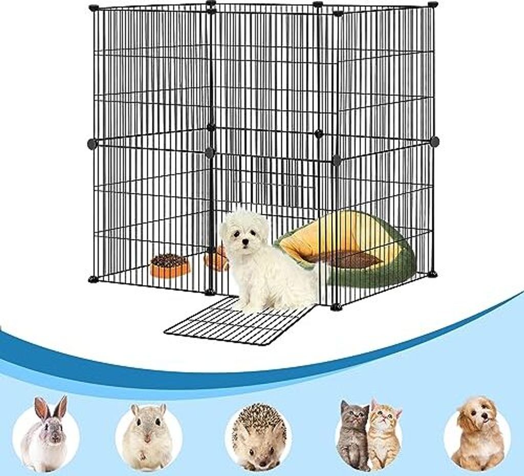 NAIZY Freigehege Kaninchen mit 12 Panel, Meerschweinchen Käfig mit Tür, Freilaufgehege für Hasen, Welpenauslauf Kleintiergehege aus Metallgitter...