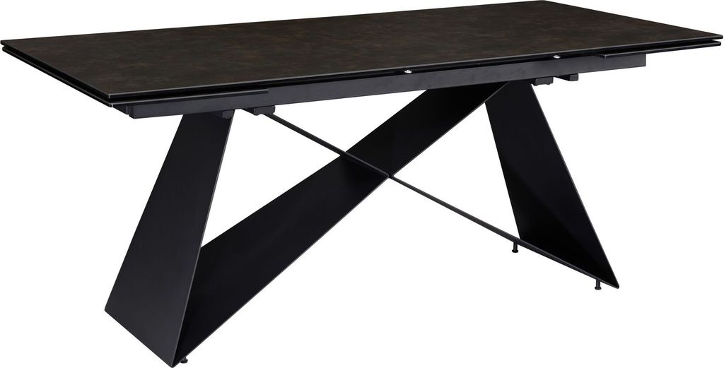 Esszimmertisch 180 - 260 cm Ausziehbar Keramik Glas Schwarz, Keramiktisch Groß, Designer Küchentisch Rechteckig, Esstisch Extravagant mit Metallb...