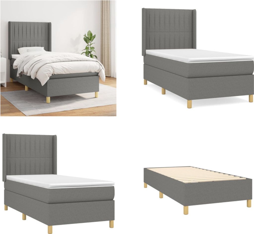 vidaXL Boxspringbett mit Matratze Dunkelgrau 90x200 cm Stoff - Boxspringbett - Boxspringbetten - Bett - Schlafzimmermöbel