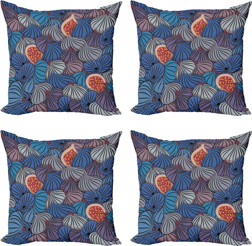 ABAKUHAUS Obst Kissenbezug Set (4 Stück), Fig Frucht-Muster-Frühling, Moderner Doppelseitiger Digitaldruck, 50 cm x 50 cm, Blau, Lila, Grau