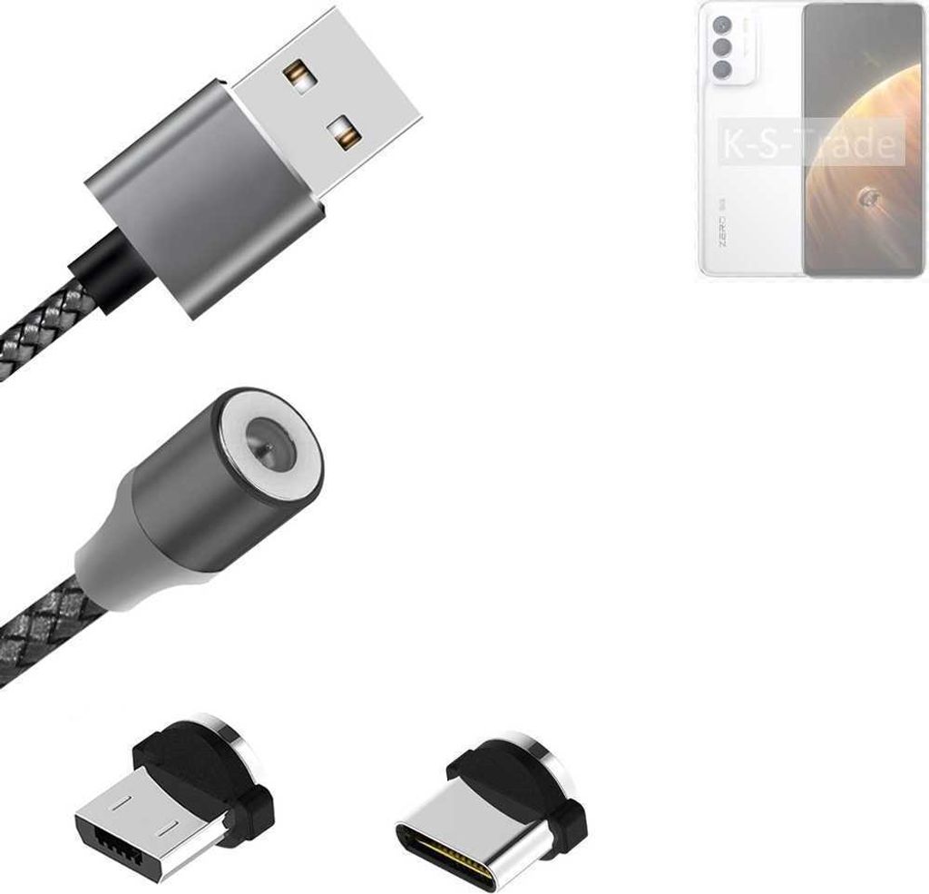 K-S-Trade Hochwertiges Magnet-Lade-kabel Sync-Kabel Daten-Kabel für Infinix Zero 5G 2023 (X6815D) mit USB-Typ-C-Anschluss und Micro-USB-Anschluss 2A