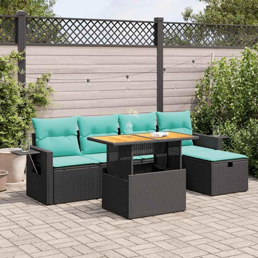 Maison Exclusive - 6-tlg. Garten-Sofagarnitur mit Kissen Schwarz Poly Rattan