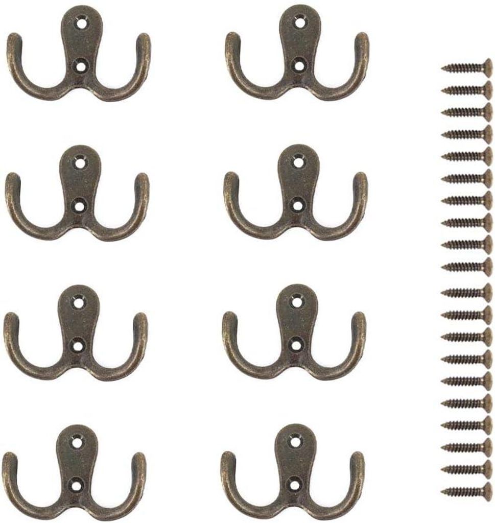 8-teiliges Set aus Metallhaken und -stiften mit Doppelschraube für die Aufbewahrung im Haushalt, Regale, Schubladen, Schränke, Badezimmer (Bronze)