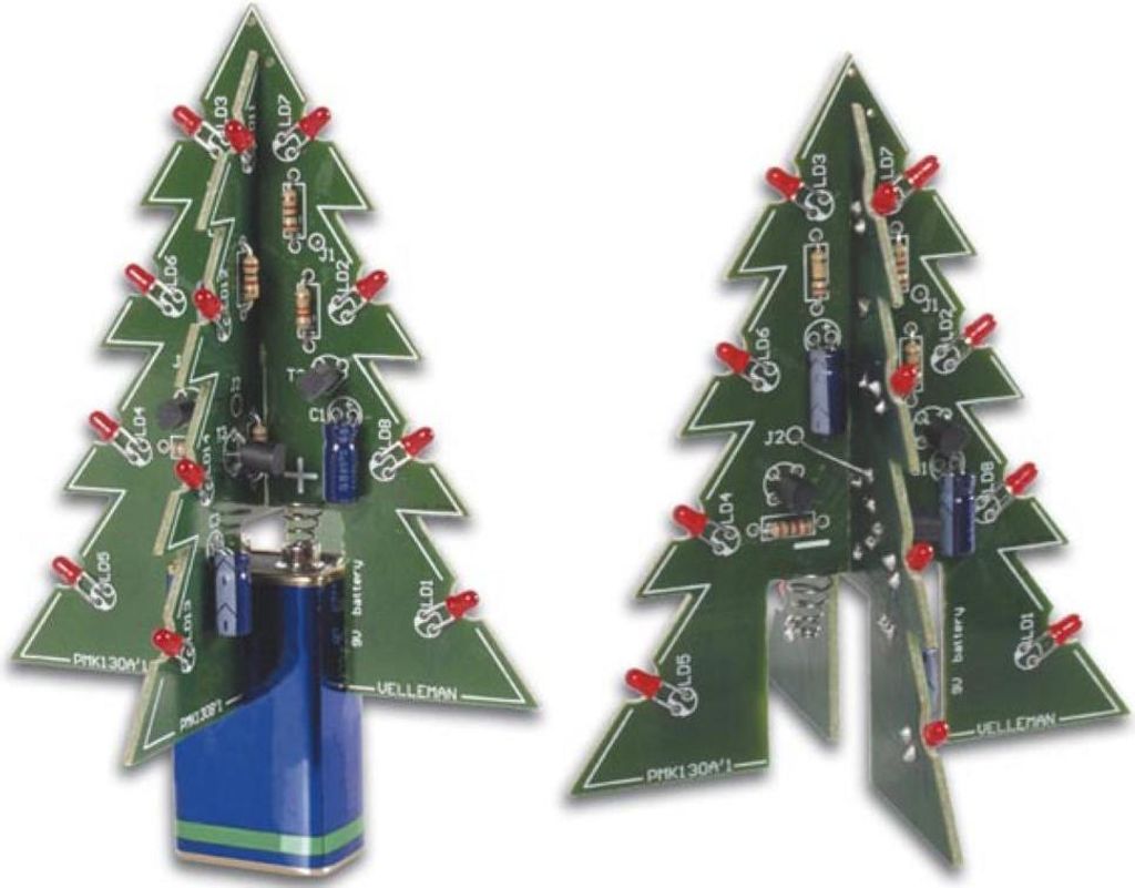 Whadda Lötbausatz DIY, 3D-Weihnachtsbaum, 16 blinkende rote LEDs, ab 9 Jahren