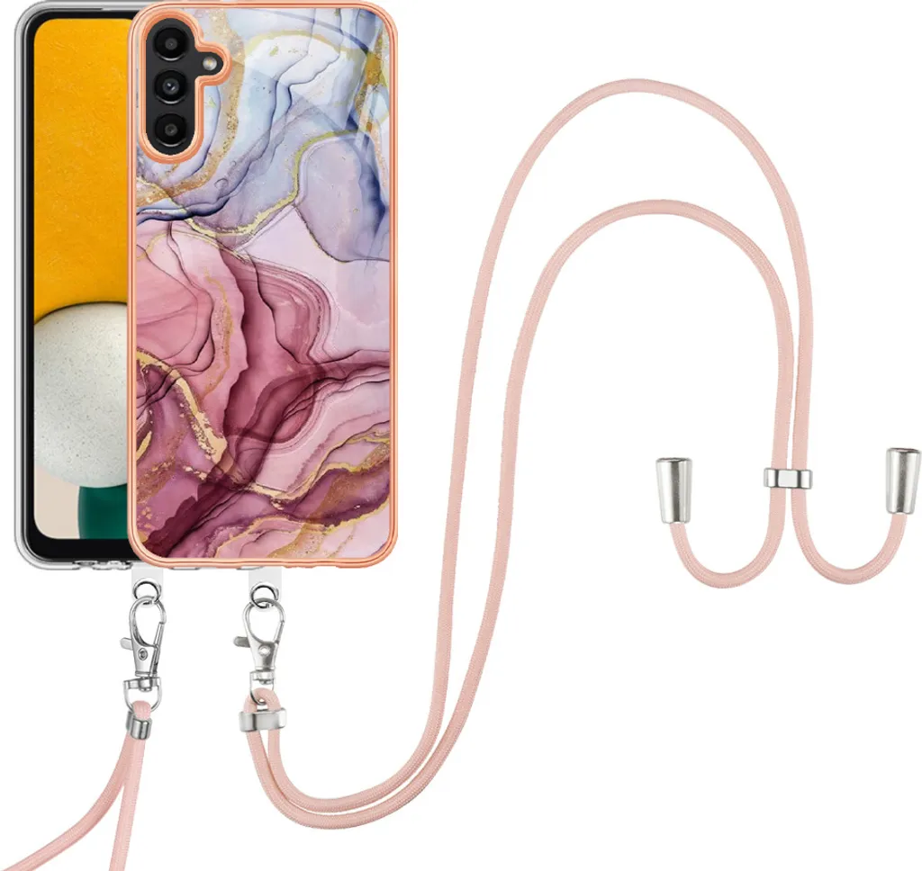 Custodia con cinturino per Samsung Galaxy A34, bumper in TPU a fantasia, custodia protettiva con cinturino regolabile Oro rosa