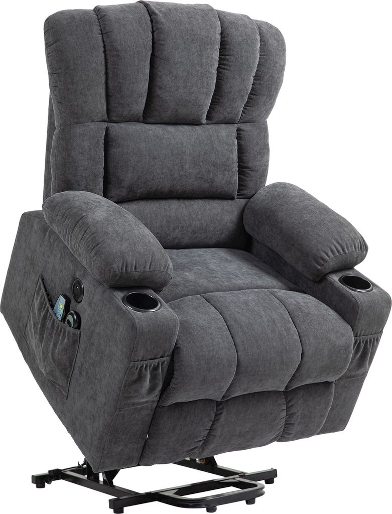 HOMCOM Fernsehsessel mit Aufstehhilfe Elektrisch Relaxsessel mit Liege-, Heiz- und Massagefunktion, TV-Sessel mit Typ-C- und USB-Anschlüssen, Bech...