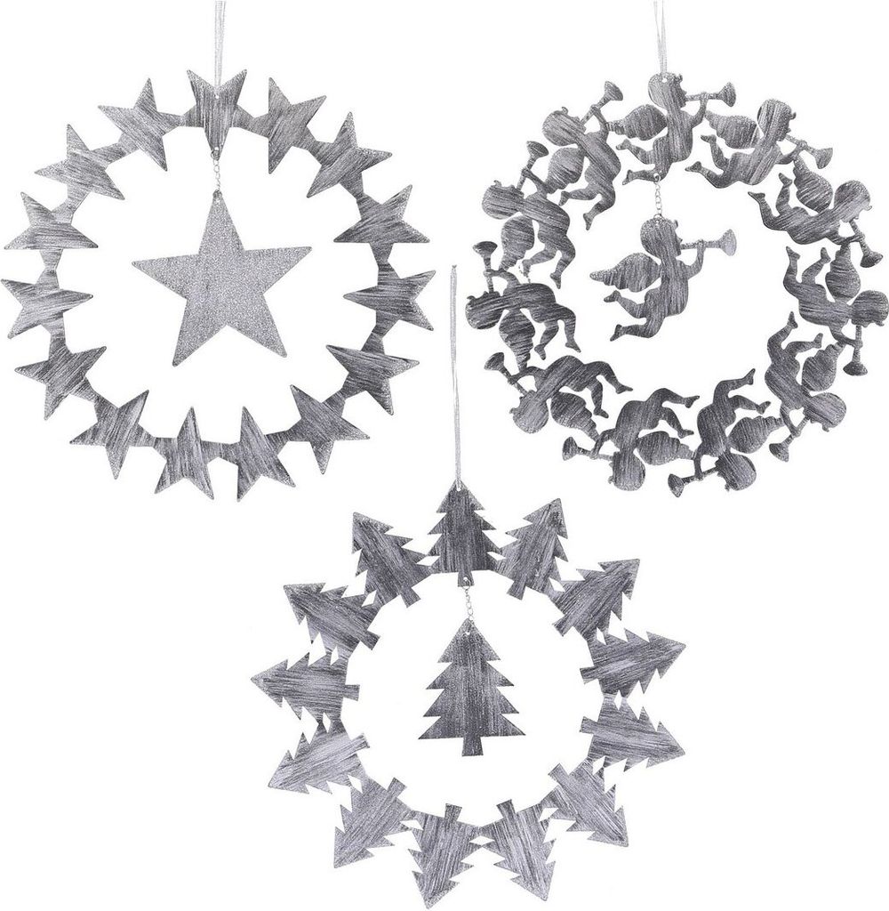 Deko Metall Ring Birga, 3 Motive, Ø20cm, silber
