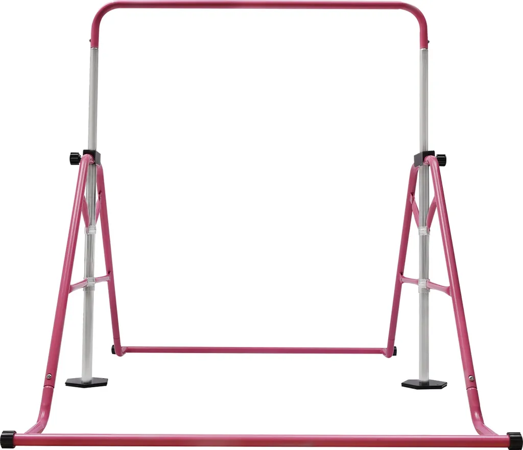 Barre fixe de gym pour enfant en acier rose pliable avec hauteur modulable