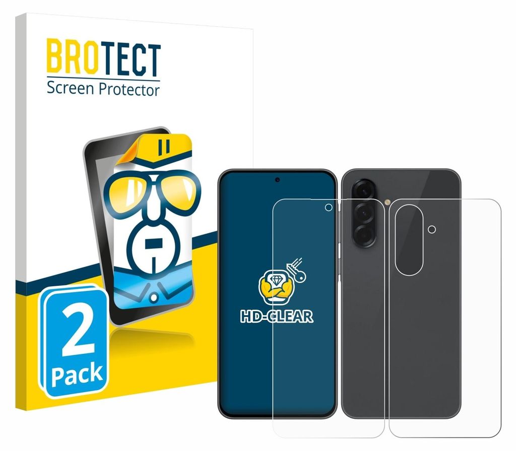 Product packaging for screen protectors, showing the packaging and two screen protectors.