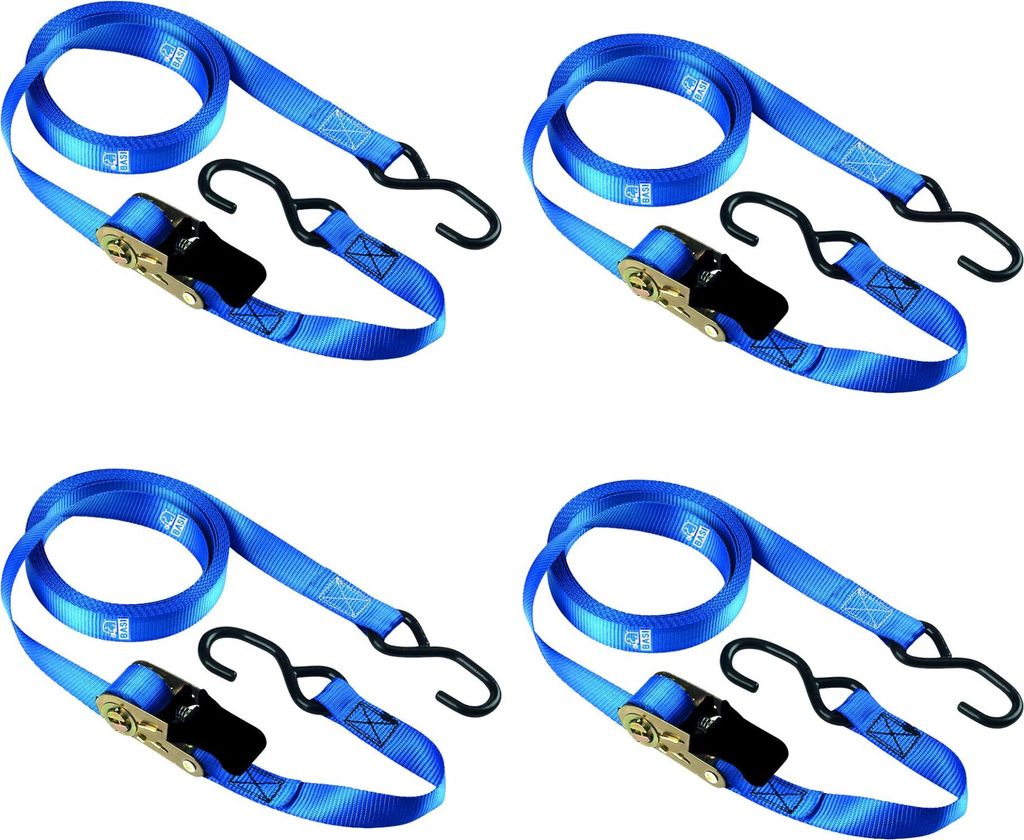 BASI - Spanngurt mit Ratsche und S-Haken 4er Set - SG 309 - Blau - Länge (5000 mm) - Breite (25 mm) - - Zurrkraft 250 kg - 4x0004-0309