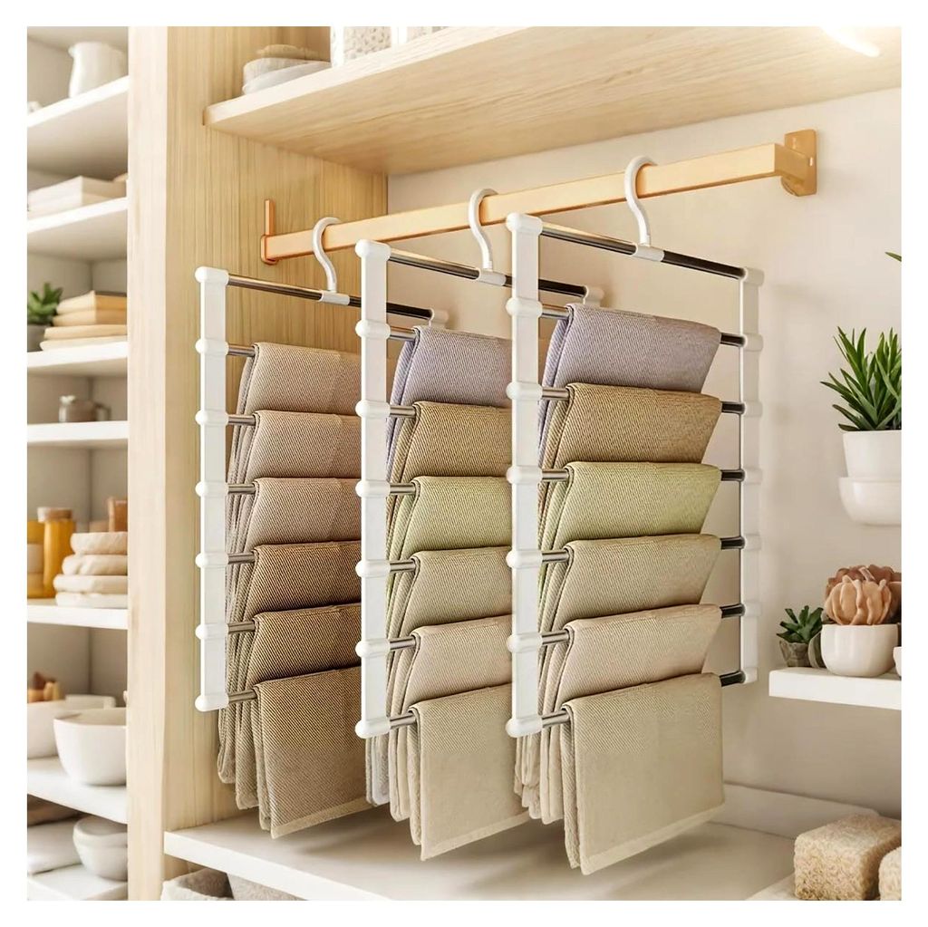 3 Stück Hosenbügel, 6 Etagen Edelstahl Kleiderbügel Hosen Platzsparend,Mehrfach Bügel Faltbare Kleiderbügel,Kleiderschrank Organizer für Au...