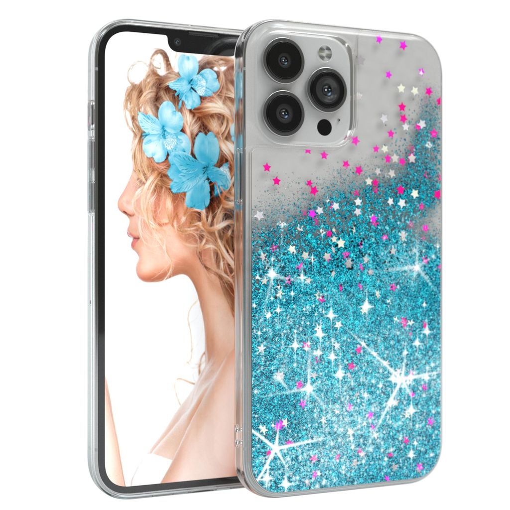 EAZY CASE - Glitzer Hülle kompatibel mit Apple iPhone 13 Pro Max Glitzer Schutzhülle, Soft Case, Backcover Transparent mit Motiv
