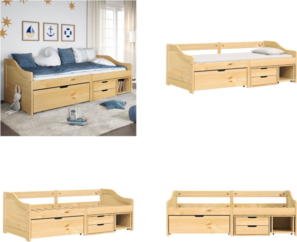 vidaXL Tagesbett mit 3 Schubladen IRUN 90x200 cm Massivholz Kiefer - Tagesbett - Tagesbetten - Sofabett - Gästebett