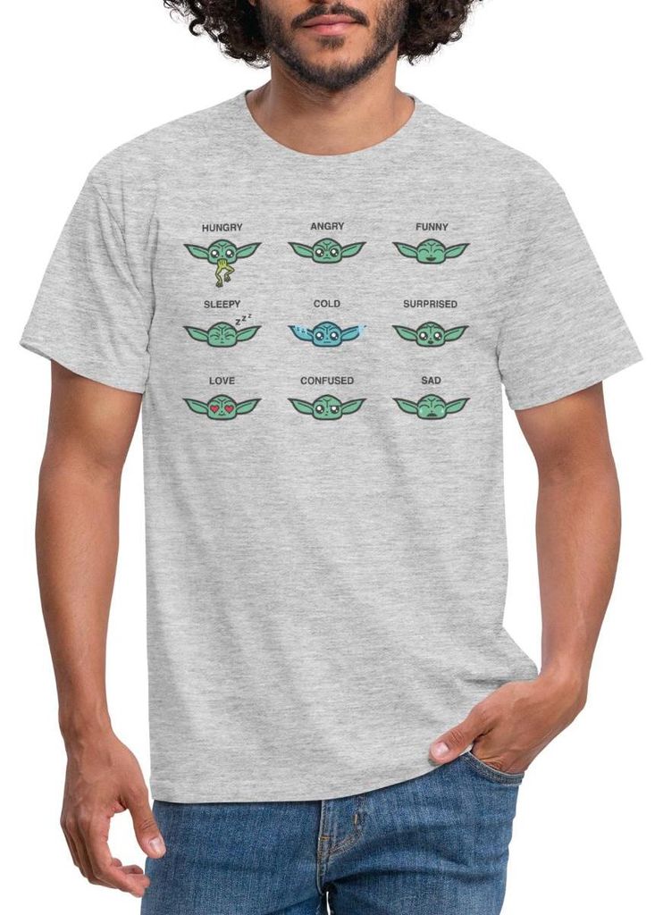 Star Wars: Mandalorian Grogu Emotionen Männer T-Shirt, 3XL, Grau meliert