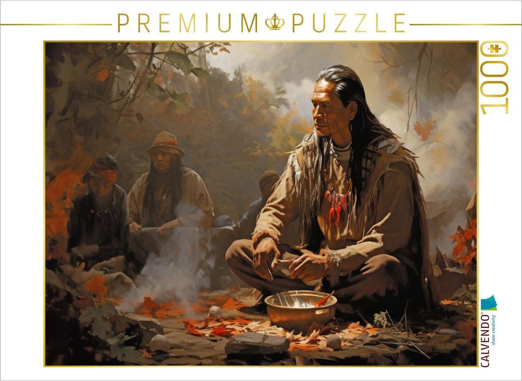 CALVENDO Puzzle Schamane der Indianer | 1000 Teile Lege-Größe 64x48cm Foto-Puzzle für glückliche Stunden
