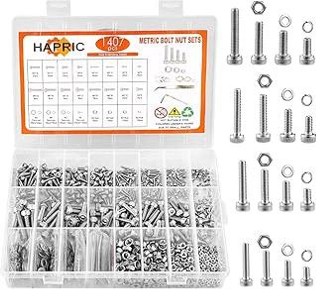 1407 Stück Schrauben Set Edelstahl, M2/M3/M4/M5 Maschinenschrauben Zylinderkopfschrauben Gewindeschrauben Set Sechskantschrauben Set für Elektron...