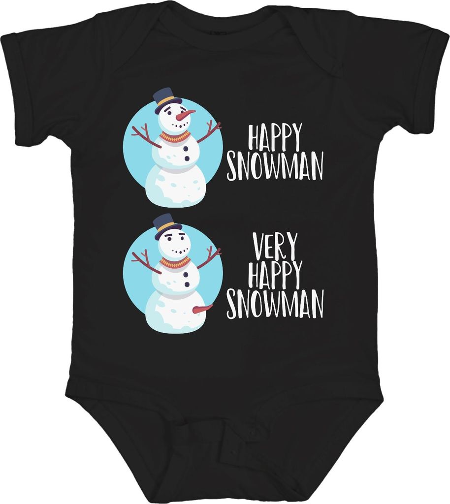 Very Happy Snowmann lustiger Schneemann - Weihnachten Weihnachtsgeschenk Christmas Unisex Baby Body, Schwarz, 0/3