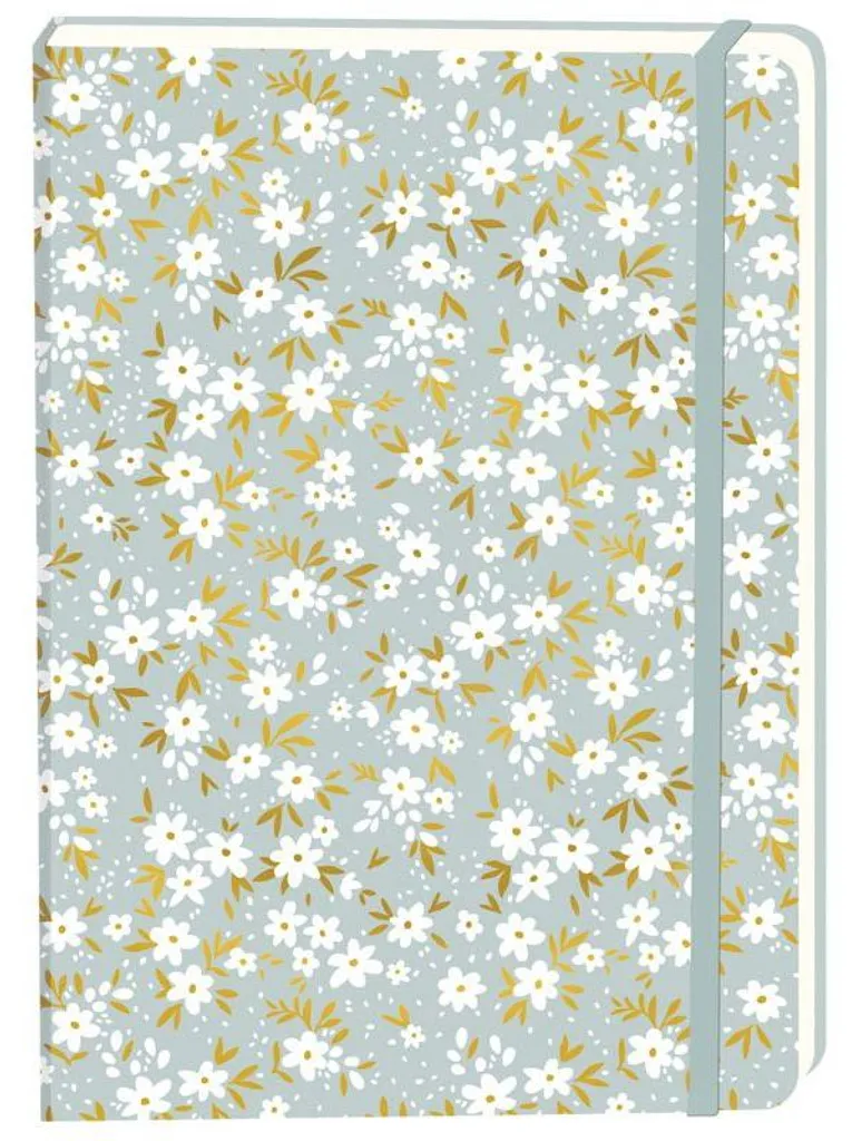 Carnet A5 Ligné Gris Charbon 92 Pages - Lot de 3 au Motif Fleurs Blanches