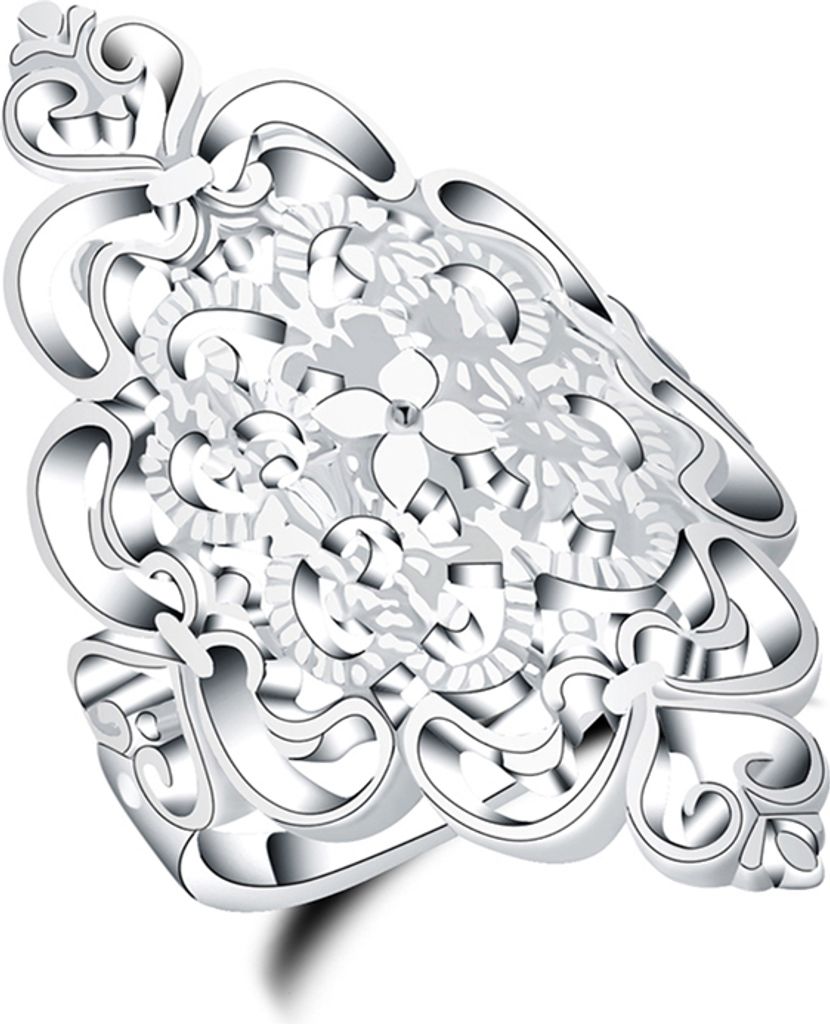 Vintage hohle Blume Fingerring Frauen Hochzeit Cocktail Party Schmuck Geschenk-Silber,US 8