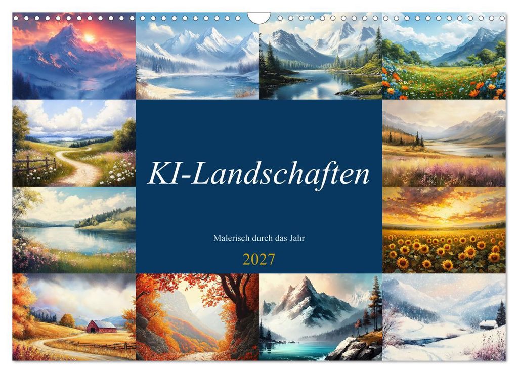 KI-Landschaften - Malerisch durch das Jahr (Wandkalender 2027 DIN A3 quer), CALVENDO Monatskalender