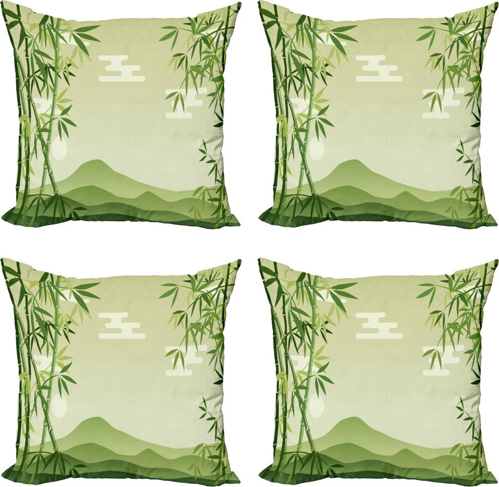 ABAKUHAUS Grünes Blatt Kissenbezug Set (4 Stück), Japanischer Bambusbaum, Moderner Doppelseitiger Digitaldruck, 50 cm x 50 cm, Lime Green Hellgrün