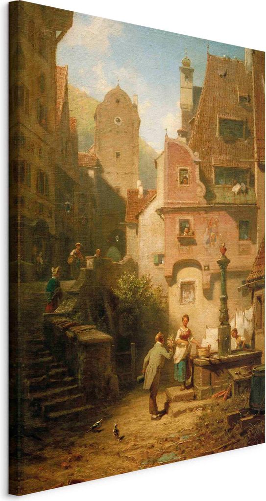 Italienischer Leinwand Leinwandbild - Well-Wisher Presenting Flowers (Carl Spitzweg) 80x120 cm Reproduktionen l-F-13127-b-a