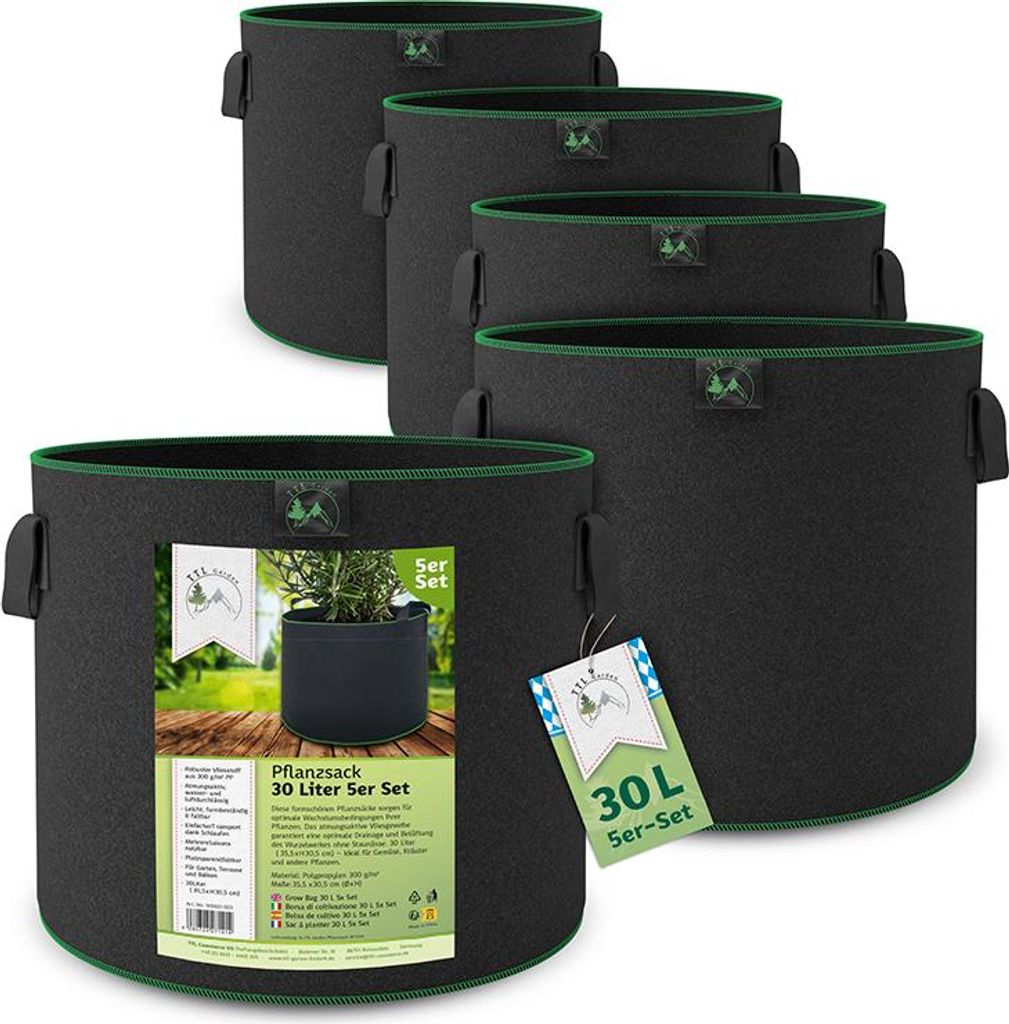 TTL GARDEN Pflanzsack 30L – 5er Set Filz & Vliesstoff für Produktbild 