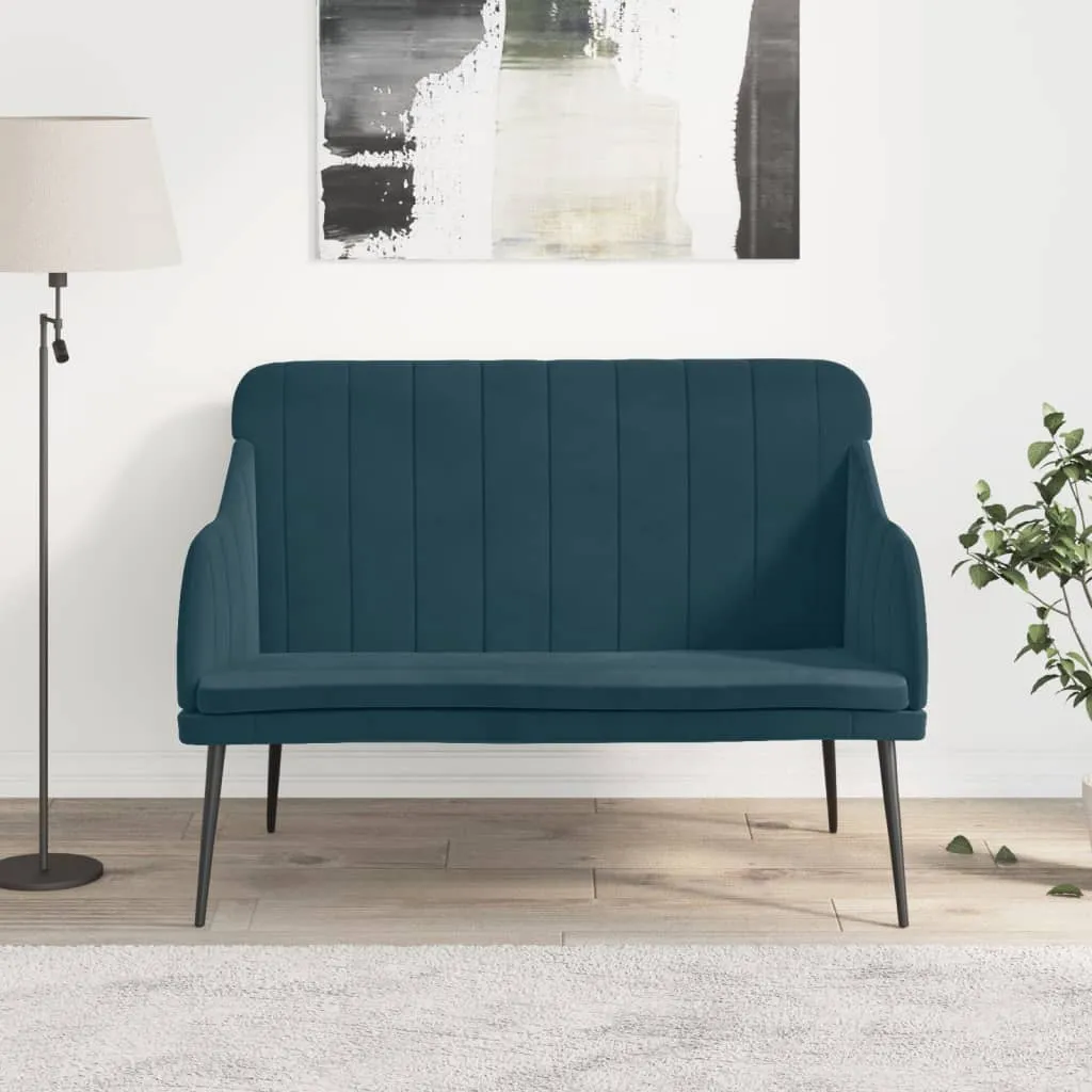 Banc de salon bleu en velours capitonné moderne de 110 cm de long