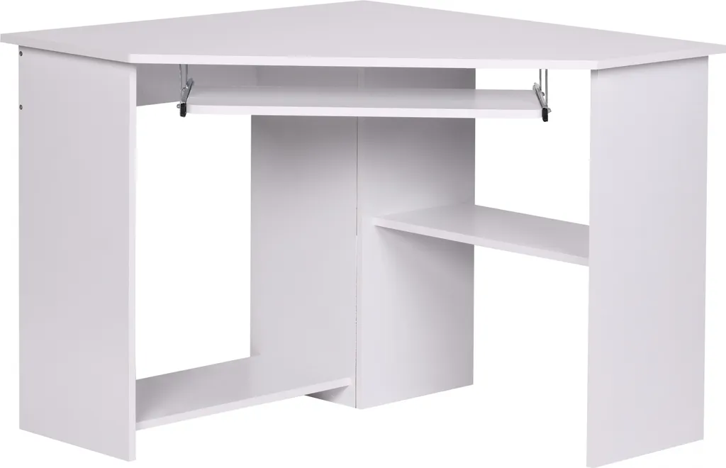 Bureau d'ordinateur d'angle compact blanc avec tablette clavier coulissante