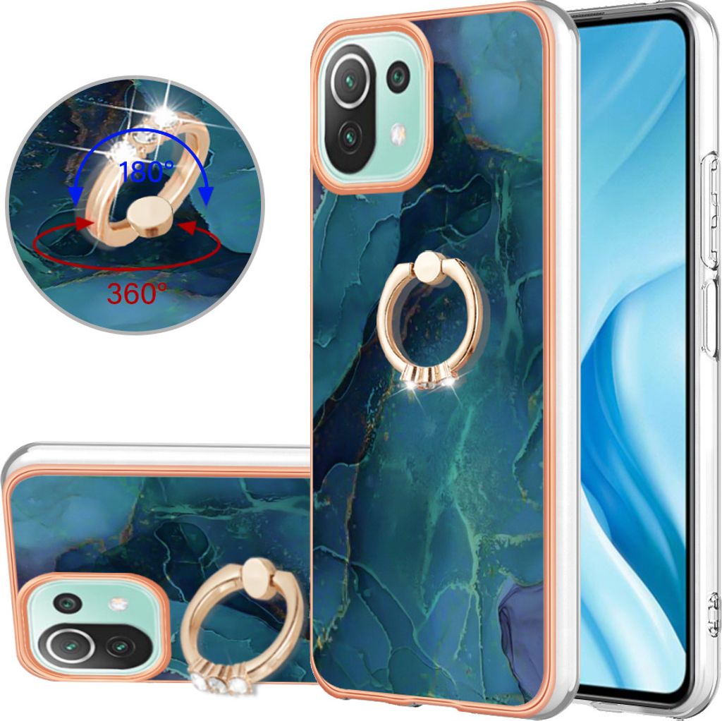 Xiaomi Mi 11 Lite Hülle, Muster TPU Silikon Stoßdämpfer Bumper Schutzhülle mit Ring Ständer für Xiaomi Mi 11 Lite Grün