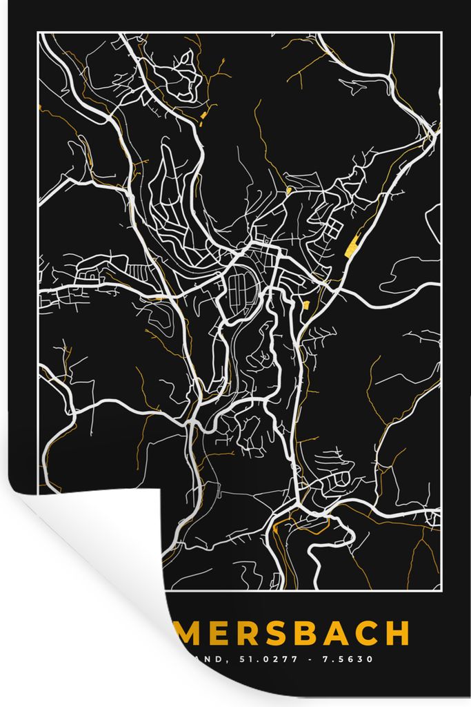 MuchoWow Wandtattoo Wandsticker Wandaufkleber Gummersbach - Stadtplan - Gold - Karte - Deutschland 60x90 cm Selbstklebend und Repositionierbar - ...