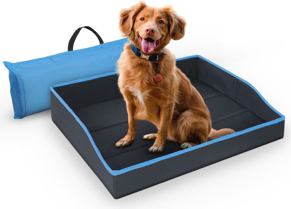 Faltbares Haustierbett für mittlere Hunde und Katzen - Blau - ( 80cm x 60cm ) Reisebett - tragbares Hundebett mit stabilem Rahmen