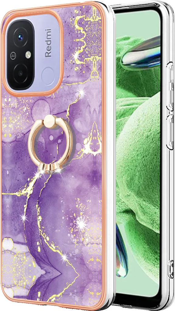 Custodia Marmo Xiaomi Redmi 12C: Cover TPU Colorata con Ring Holder