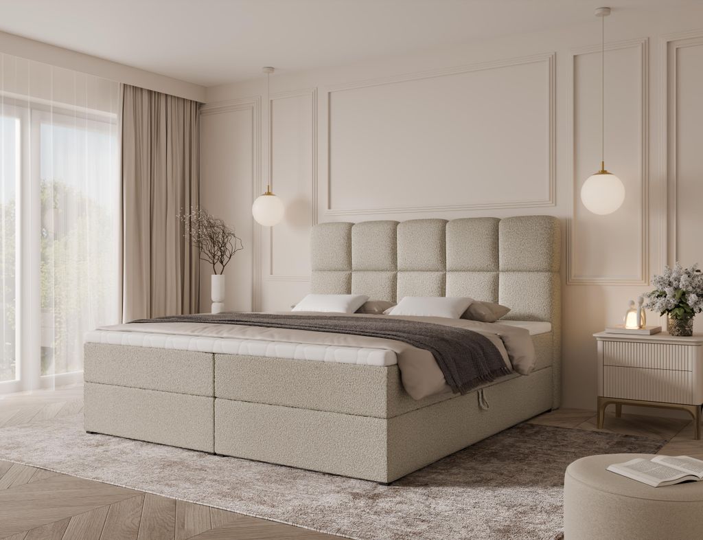 Emlar Boxspringbett Moya 120x200 - Komplett-Set mit Matratze und Topper - Polsterbett mit Bettkästen - Boxspringbett Creme (Quelle 06)