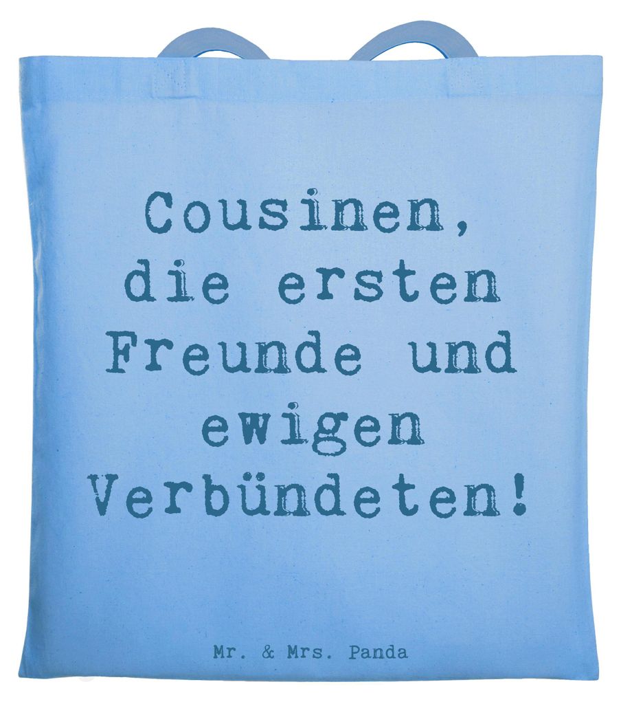 Mr. & Mrs. Panda Tote Bag Spruch Cousine Freunde - Sky Blue - Geschenk, Bindung, Shopping Tasche, Uni, herzerwärmende Sprüche, Laptoptasche, Erin...
