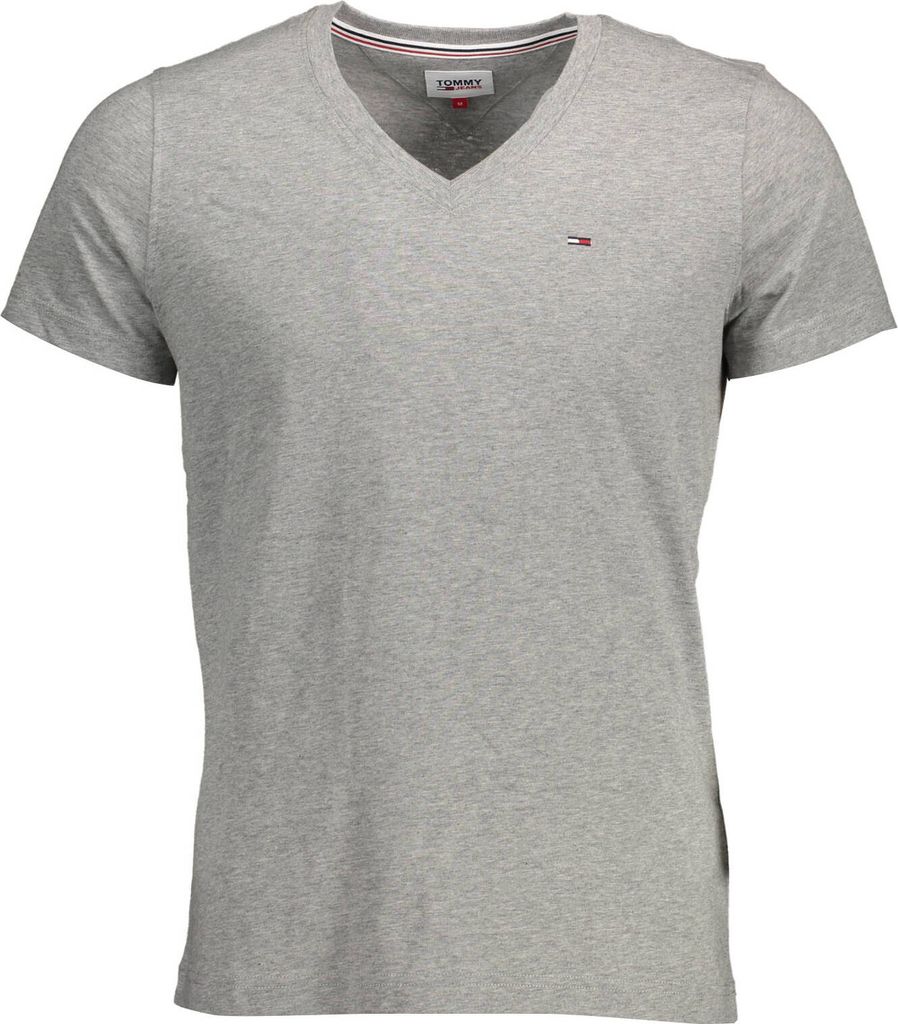 Herren Kurzarm T-Shirt Grau V-Ausschnitt aus Baumwolle Produktbild 