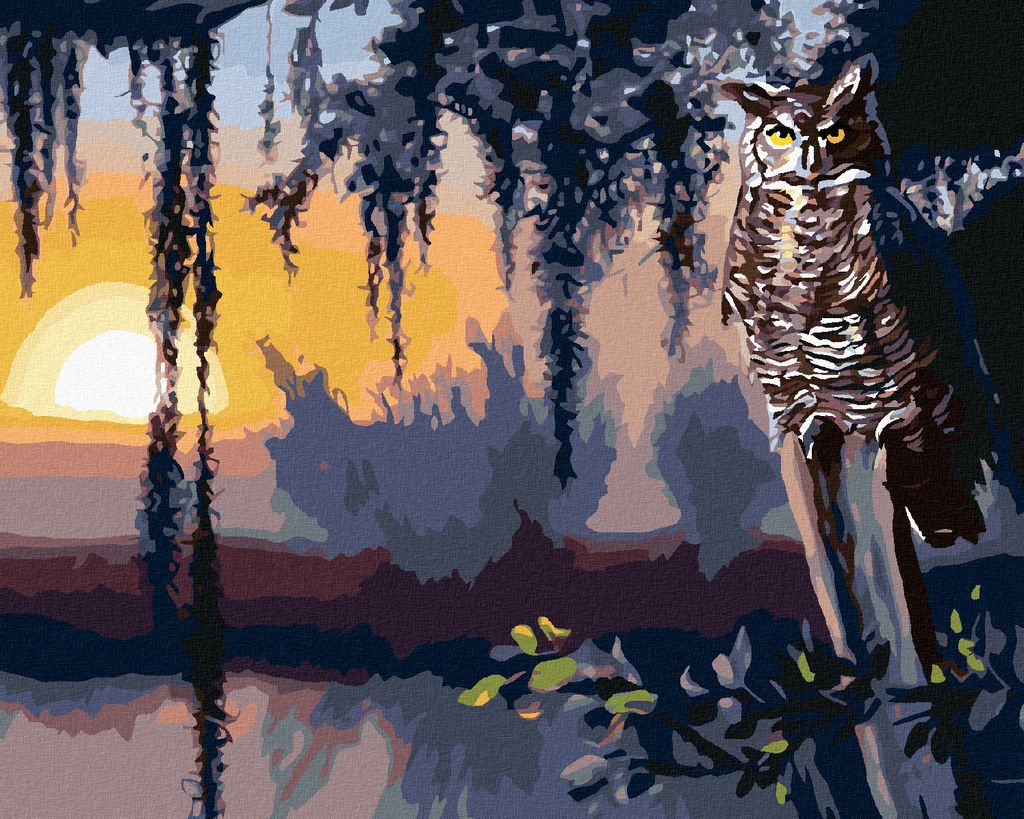 Zuty - Malen nach Zahlen - EULE UND SONNENUNTERGANG (D. RUSTY RUST), 40x50 cm, mit Keilrahmen (bereits gespannt)